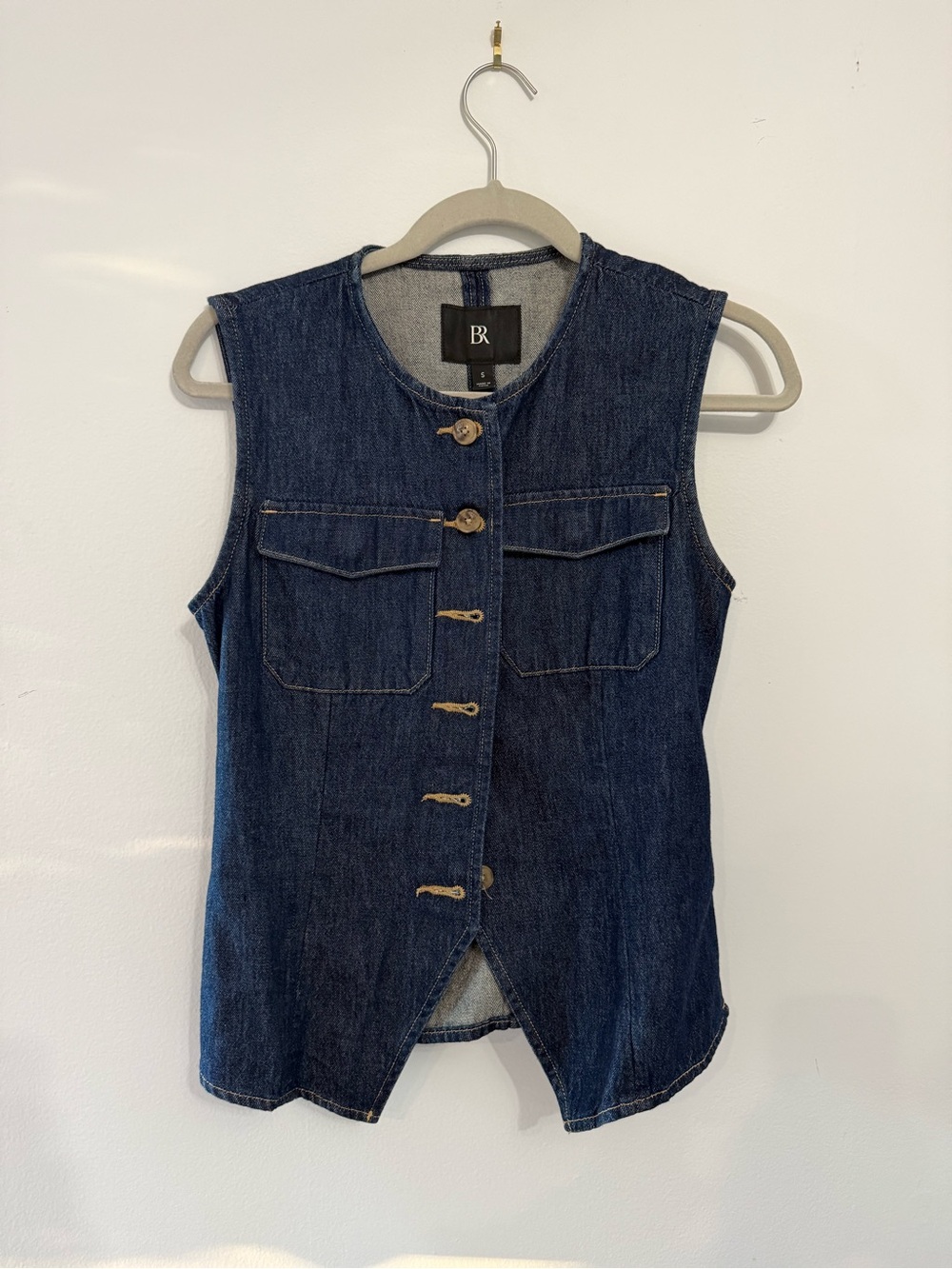 Banana Republic Dark Blue Denim Sleeveless Button Vest